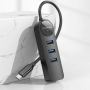 Перехідник Borofone DH6 Erudite 4in1 Gigabit Ethernet (Type-C to USB3.0*3+RJ45) (0.2m), Black