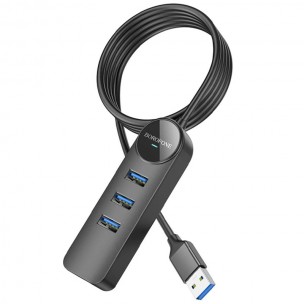 Перехідник Borofone DH6 Erudite 4in1 Gigabit Ethernet (USB to USB3.0*3+RJ45) (0.2m) Black Перехідник Borofone DH6 Erudite 4in1 Gigabit Ethernet (USB to USB3.0*3+RJ45) (0.2m) Black