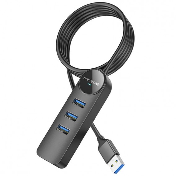 Перехідник Borofone DH6 Erudite 4in1 Gigabit Ethernet (USB to USB3.0*3+RJ45) (0.2m), Black