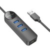 Перехідник Borofone DH6 Erudite 4in1 Gigabit Ethernet (USB to USB3.0*3+RJ45) (0.2m), Black