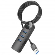 Переходник Borofone DH6 Erudite 4in1 100 Mbps Ethernet (USB to USB2.0*3+RJ45) (1.2m), Black