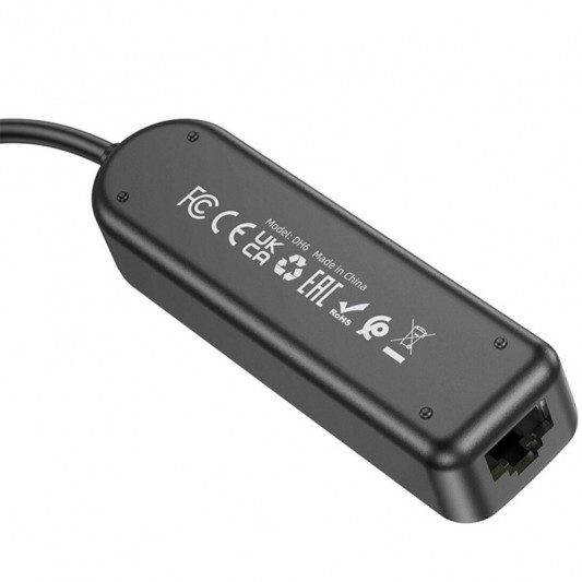 Перехідник Borofone DH6 Erudite 4in1 100 Мбіт Ethernet (USB to USB2.0*3+RJ45) (1.2m), Black - зображення 3 
