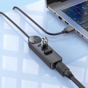 Перехідник Borofone DH6 Erudite 4in1 100 Мбіт Ethernet (USB to USB2.0*3+RJ45) (1.2m), Black