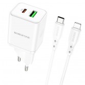 МЗП Borofone BN7 PD20W+QC3.0 (1USB-A/1C) + кабель Type-C to Lightning White