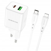 МЗП Borofone BN7 PD20W+QC3.0 (1USB-A/1C) + кабель Type-C to Lightning White