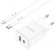 Зарядний пристрій Borofone BN7 PD20W+QC3.0 (1USB-A/1C) + Type-C to Lightning, White