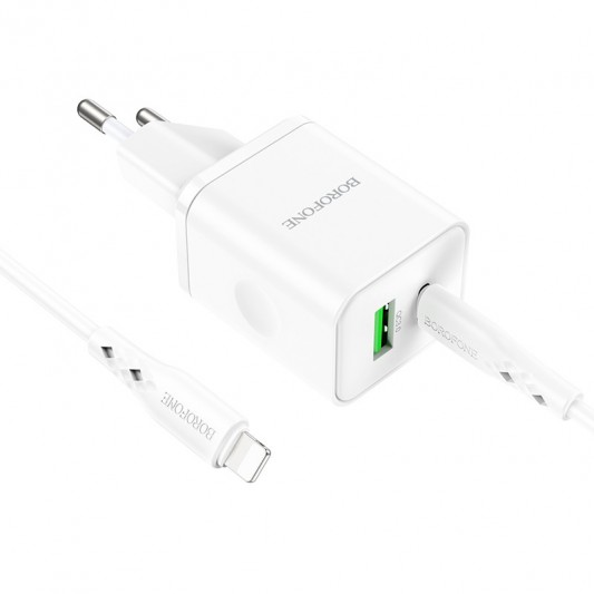 МЗП Borofone BN7 PD20W+QC3.0 (1USB-A/1C) + кабель Type-C to Lightning White - зображення 2 