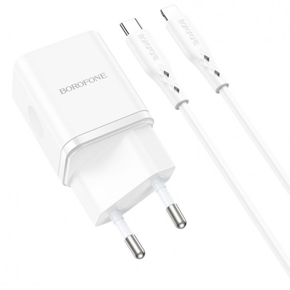 Зарядний пристрій Borofone BN7 PD20W+QC3.0 (1USB-A/1C) + Type-C to Lightning, White