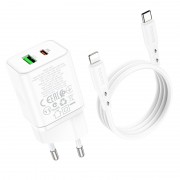 Зарядний пристрій Borofone BN7 PD20W+QC3.0 (1USB-A/1C) + Type-C to Lightning, White