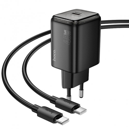 МЗП Hoco N54 Monsoon PD45W (1USB-C) + кабель Type-C to Type-C Black - зображення 1 