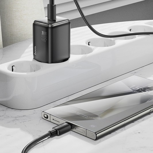 МЗП Hoco N54 Monsoon PD45W (1USB-C) + кабель Type-C to Type-C Black - зображення 3 