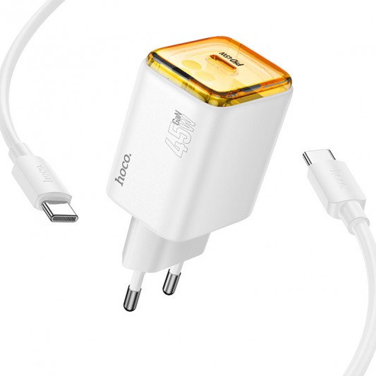 МЗП Hoco N54 Monsoon PD45W (1USB-C) + кабель Type-C to Type-C White - зображення 1 