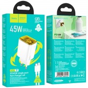 Зарядний пристрій Hoco N54 Monsoon PD45W (1USB-C) + Type-C to Type-C, White
