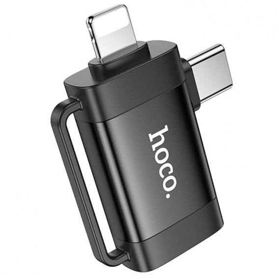 Переходник Hoco UA31F OTG 2in1 Lightning male/Type-C male to USB female, Black