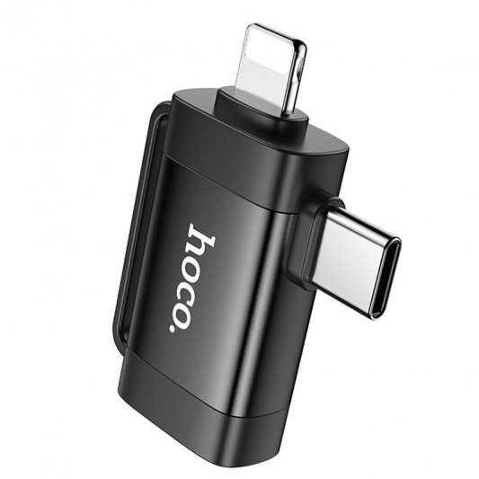 Переходник Hoco UA31F OTG 2in1 Lightning male/Type-C male to USB female, Black - изображение 2