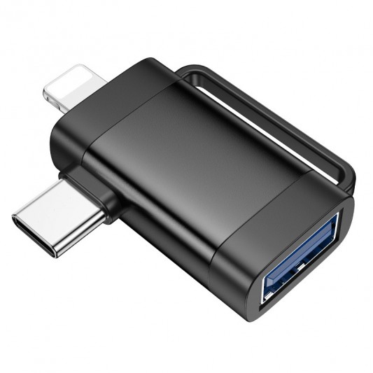 Переходник Hoco UA31F OTG 2in1 Lightning male/Type-C male to USB female, Black - изображение 3