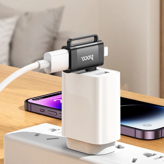 Переходник Hoco UA31F OTG 2in1 Lightning male/Type-C male to USB female, Black