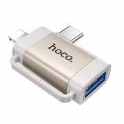 Перехідник Hoco UA31F OTG 2in1 Lightning male/Type-C male to USB female, Gray