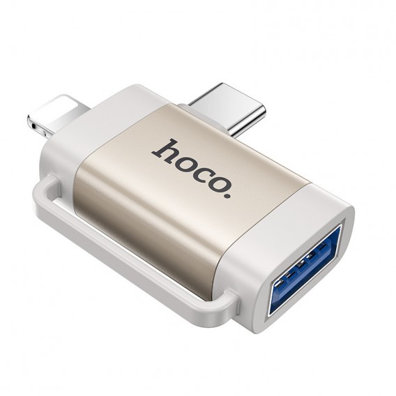 Переходник Hoco UA31F OTG 2in1 Lightning male/Type-C male to USB female, Gray