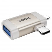 Перехідник Hoco UA31F OTG 2in1 Lightning male/Type-C male to USB female, Gray