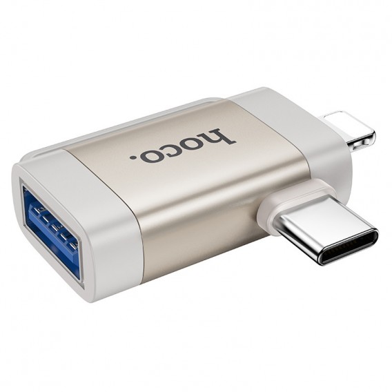 Переходник Hoco UA31F OTG 2in1 Lightning male/Type-C male to USB female, Gray