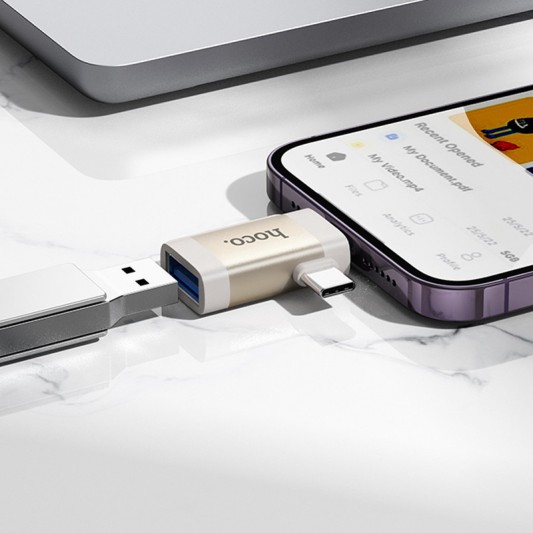 Перехідник Hoco UA31F OTG 2in1 Lightning male/Type-C male to USB female, Gray - зображення 3 