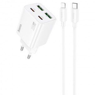 Блок питания Hoco N55 Fundador PD20W four-port (2USB-A/2C) + кабель Type-C to Lightning White