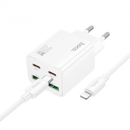 МЗП Hoco N55 Fundador PD20W four-port (2USB-A/2C) + кабель Type-C to Lightning White - зображення 1 