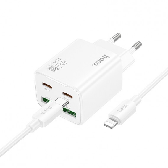Зарядное устройство Hoco N55 Fundador PD20W four-port (2USB-A/2C) + Type-C to Lightning, White