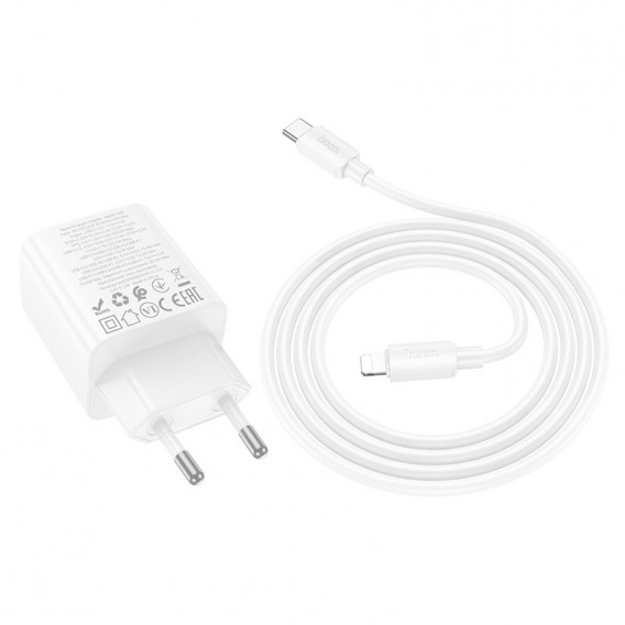 Зарядное устройство Hoco N55 Fundador PD20W four-port (2USB-A/2C) + Type-C to Lightning, White