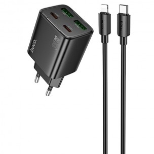 Блок питания Hoco N55 Fundador PD20W four-port (2USB-A/2C) + кабель Type-C to Lightning Black