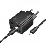 Зарядний пристрій Hoco N55 Fundador PD20W four-port (2USB-A/2C) + Type-C to Lightning, Black