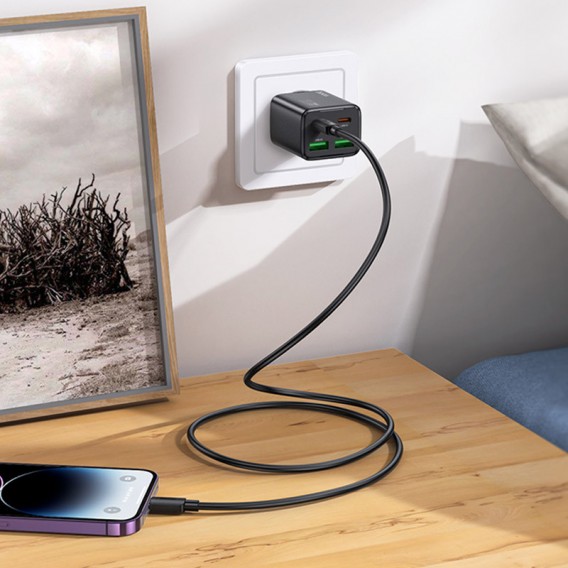 Зарядное устройство Hoco N55 Fundador PD20W four-port (2USB-A/2C) + Type-C to Lightning, Black