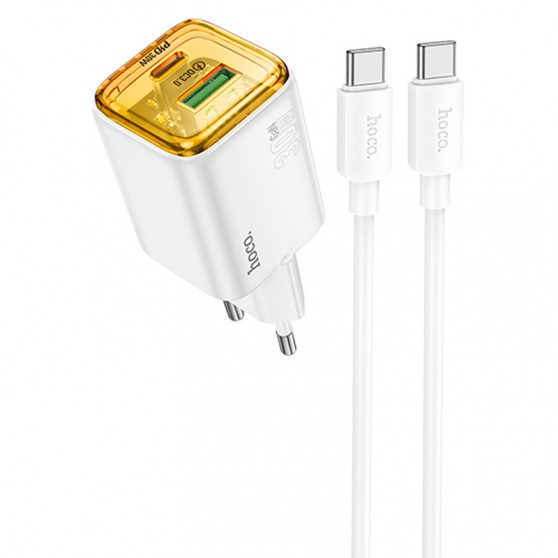 СЗУ Hoco N53 Monsoon PD30W+QC3.0 (1USB-A/1C) + кабель Type-C to Type-C White