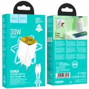 Зарядное устройство Hoco N53 Monsoon PD30W+QC3.0 (1USB-A/1C) + Type-C to Type-C, White