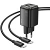 Зарядний пристрій Hoco N53 Monsoon PD30W+QC3.0 (1USB-A/1C) + Type-C to Type-C, Black