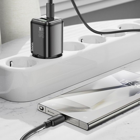 МЗП Hoco N53 Monsoon PD30W+QC3.0 (1USB-A/1C) + кабель Type-C to Type-C Black - зображення 3 
