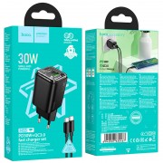 Зарядний пристрій Hoco N53 Monsoon PD30W+QC3.0 (1USB-A/1C) + Type-C to Type-C, Black