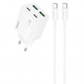 СЗУ Hoco N55 Fundador PD20W four-port (2USB-A/2C) + кабель Type-C to Type-C White