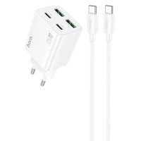 Блок живлення Hoco N55 Fundador PD20W four-port (2USB-A/2C) + кабель Type-C to Type-C White