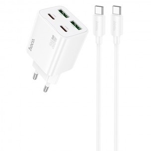 Блок питания Hoco N55 Fundador PD20W four-port (2USB-A/2C) + кабель Type-C to Type-C White