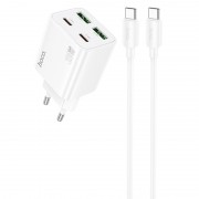 СЗУ Hoco N55 Fundador PD20W four-port (2USB-A/2C) + кабель Type-C to Type-C White