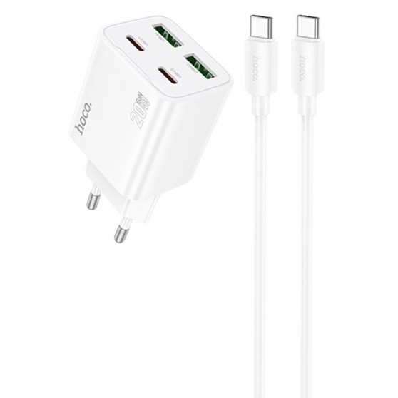 СЗУ Hoco N55 Fundador PD20W four-port (2USB-A/2C) + кабель Type-C to Type-C White