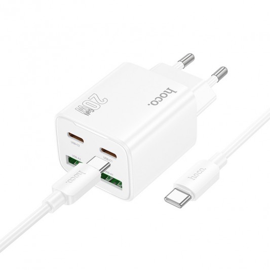 МЗП Hoco N55 Fundador PD20W four-port (2USB-A/2C) + кабель Type-C to Type-C White - зображення 1 