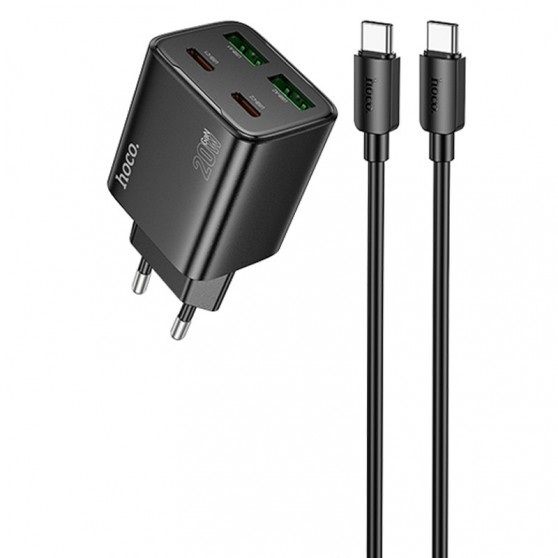 СЗУ Hoco N55 Fundador PD20W four-port (2USB-A/2C) + кабель Type-C to Type-C Black