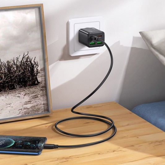 МЗП Hoco N55 Fundador PD20W four-port (2USB-A/2C) + кабель Type-C to Type-C Black - зображення 4 