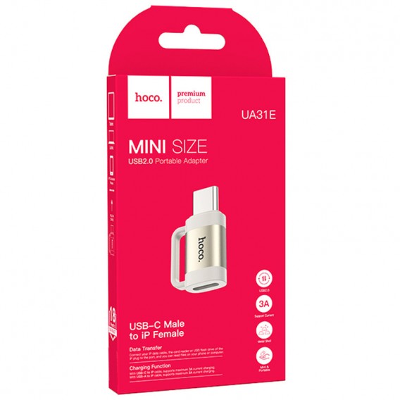 Перехідник Hoco UA31E OTG Type-C male to Lightning female, Gray