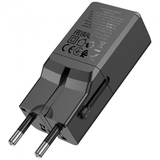 МЗП Hoco AC25 Mini PD30W (1USB-C) universal travel charger Black - зображення 6 