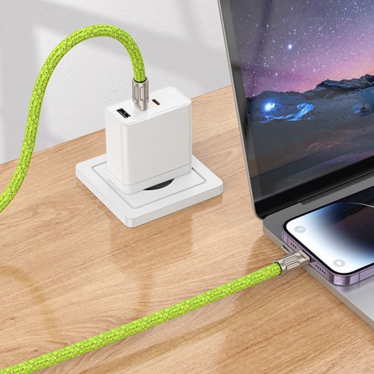 Дата кабель-шнурок Hoco GH7 Elegant Type-C to Lightning (1.8m) Fluorescent Green - изображение 3