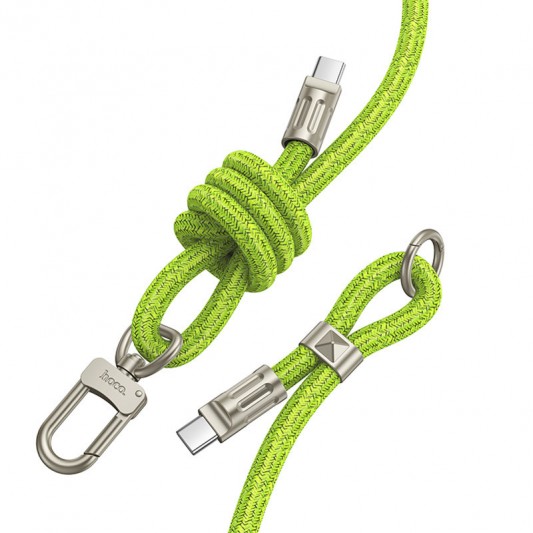 Дата кабель-шнурок Hoco GH7 Elegant Type-C to Type-C (1.8m) Fluorescent Green - зображення 1 